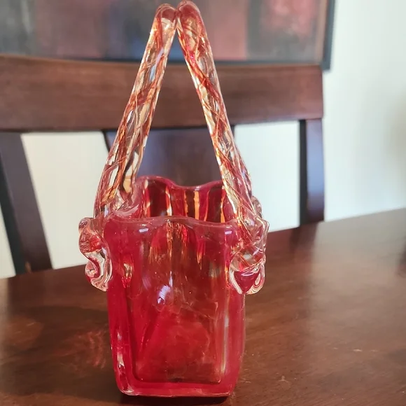 Vintage Murano Style Handblown Art Glass Rosette Purse Vase/Decor - Picture 2 of 10